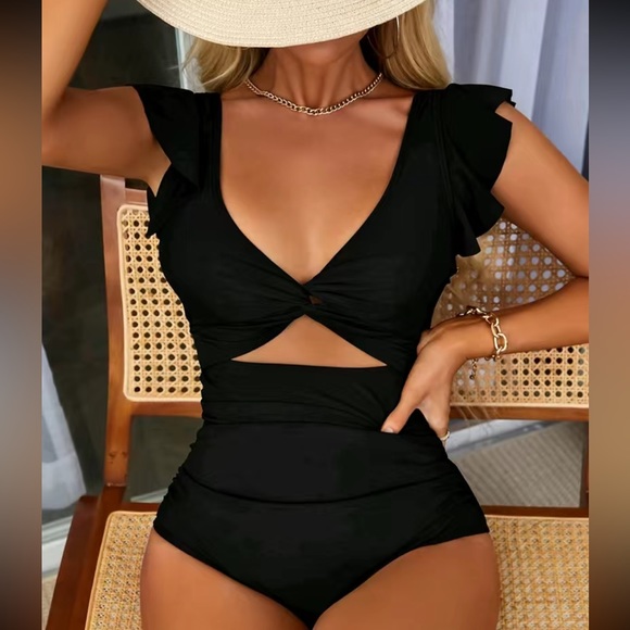 Boho cutout front butterfly sleeve one piece swimsuit